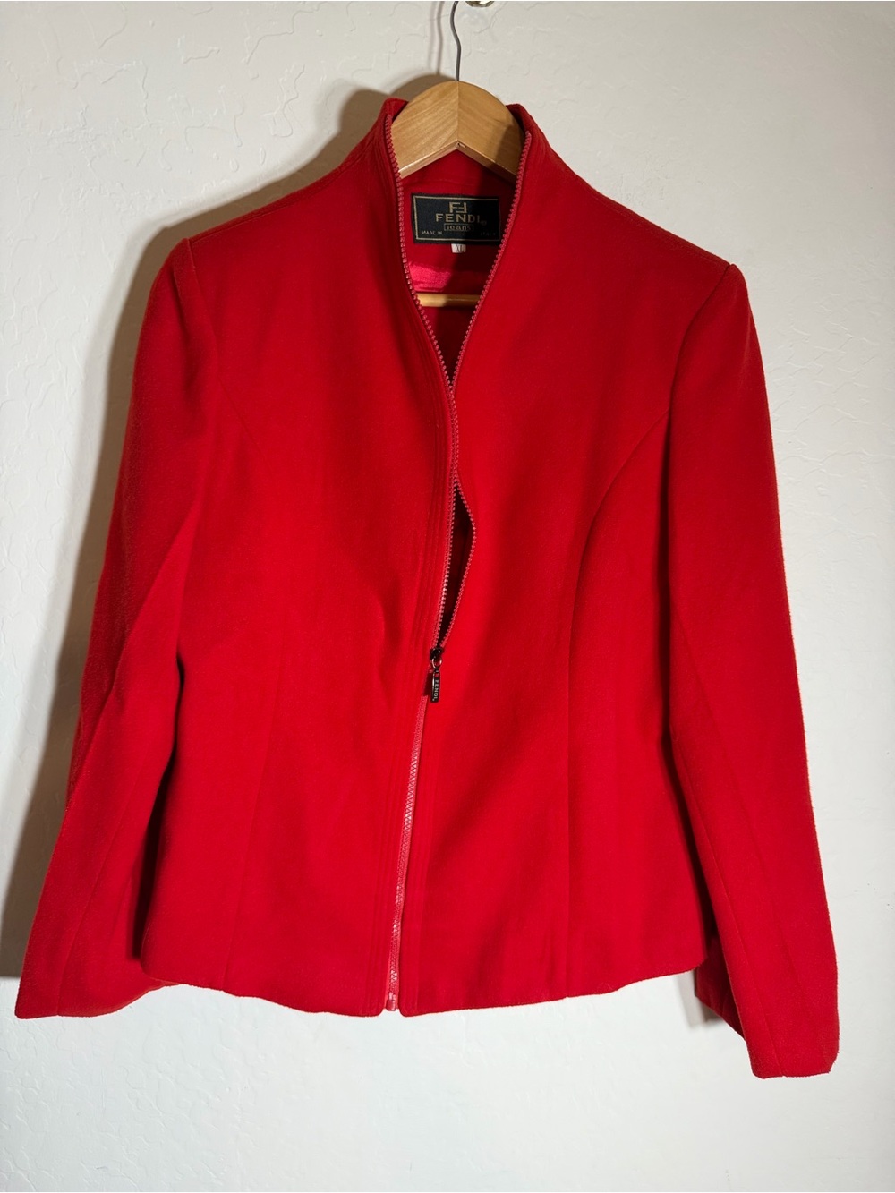 Vintage Fendi Jeans Red 100% Cashmere Full Zip Jacket Coat Italy Sz XL